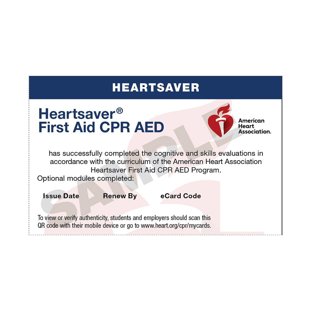 HeartSaver First Aid CPR AED Certification E-Card - In-Pulse CPR